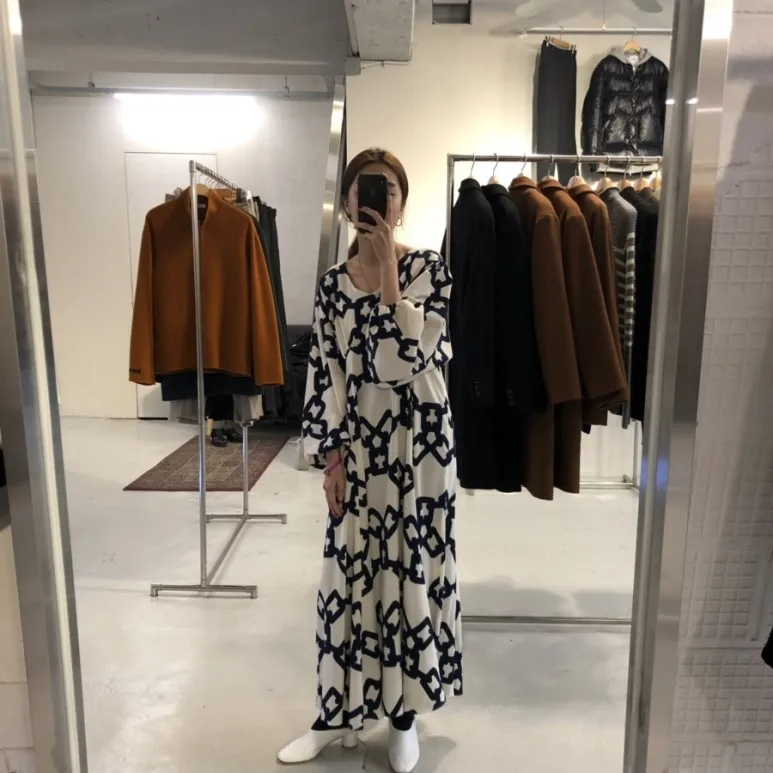 Luoanyfash платье с цветочным принтом женские платья длинным рукавом винтажное