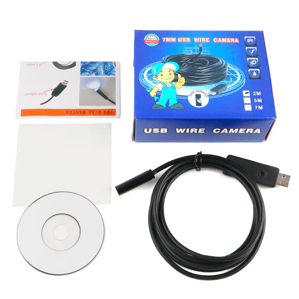 

OWGYML Mini Endoscope Inspection Camera IP67 Waterproof USB 1/9 CMOS 6 White LEDs 7mm Lens Borescope Snake Tube Camera with P2P