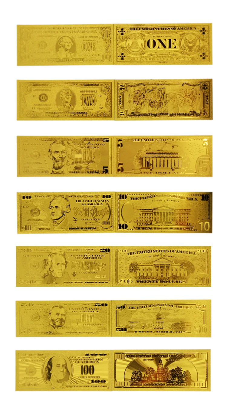 Набор золотых банкнот долларов США из чистого золота с двойным логотипом H1 5 10