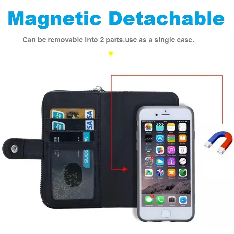 Чехлы бумажники LANCASE для iPhone 12 PRO 7 кожаный флип чехол съемный бумажник на молнии