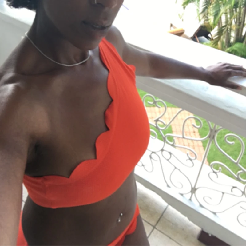 Beautiful Bikini Swimsuit Pink Color Orange Lace Sexy For Women One Shoulder Beach Bathing Brazilian |