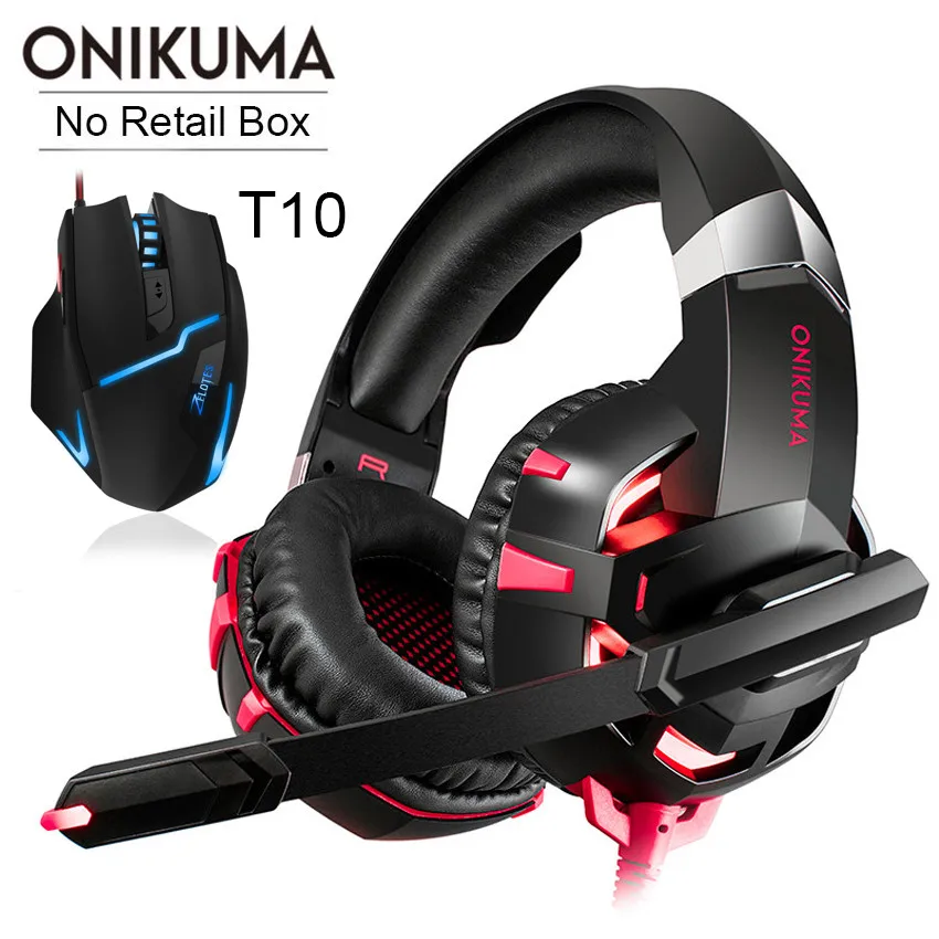 Red Headset-T10 ONIKUMA Casque PS4 Игровые наушники PC Gamer стерео гарнитура с микрофоном+ профессиональная проводная USB игровая мышь - Цвет: Red Headset-T10