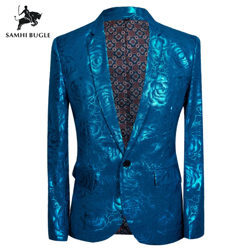 Мужской Стильный блестящий мужской блейзер с принтом синей розы новейшее пальто