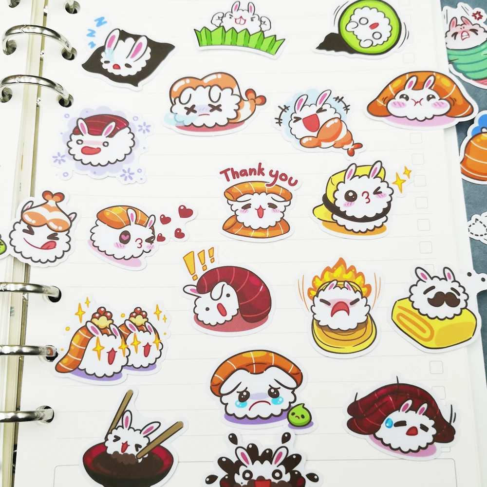 20/40 шт. Kawaii с заячьими ушками наклейки для суши тапочки в виде персонажа аниме Скрап Бумага украшения для самодельного изготовления альбом случайный не повторяются