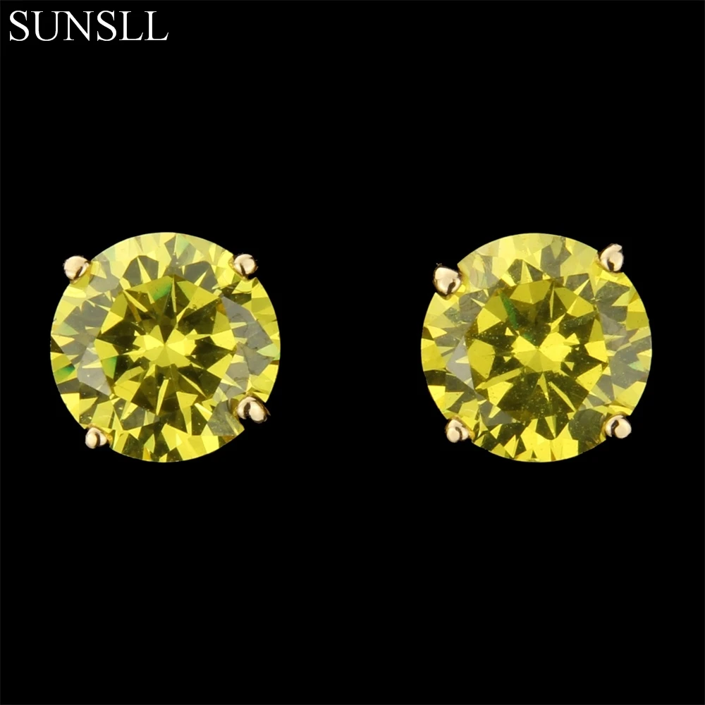 Женские медные серьги SUNSLL круглые желтые с цирконием кубической огранки