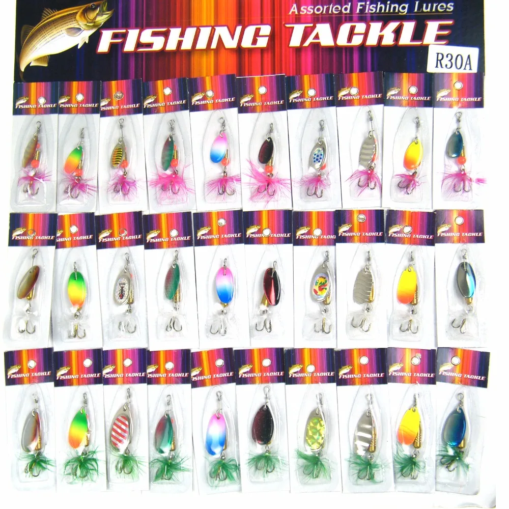 30 шт./карта Ассорти рыболовные приманки Spinner металлическая ложка блесны жесткие с