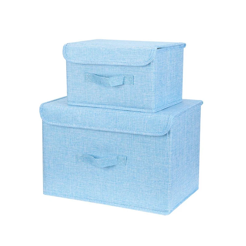 Sky Blue Коробка для хранения одежды из хлопка и льна, органайзер для одежды, контейнер с крышкой, нижнее белье, ручка для бюстгальтера, складной чехол для дома - Цвет: Sky Blue