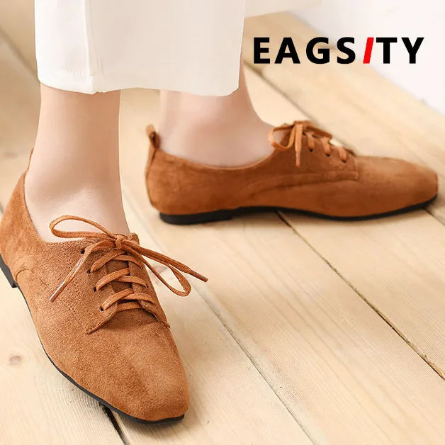 Женские туфли оксфорды EAGSITY коричневые броги на плоской подошве шнуровке в