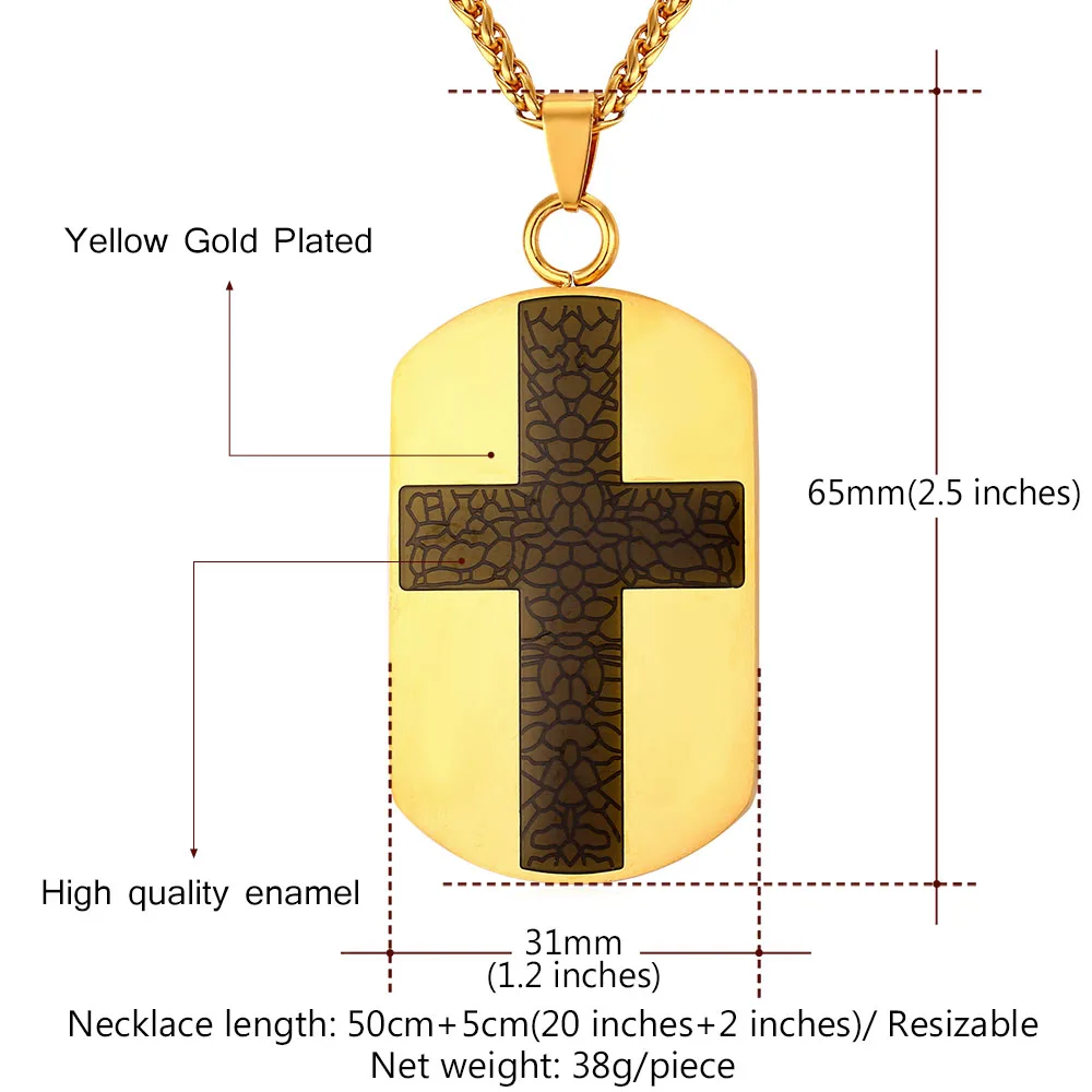 U7 Мужской Крест Подвеска Ожерелье Из Нержавеющей Стали Эмали Кулон С Цепочкой