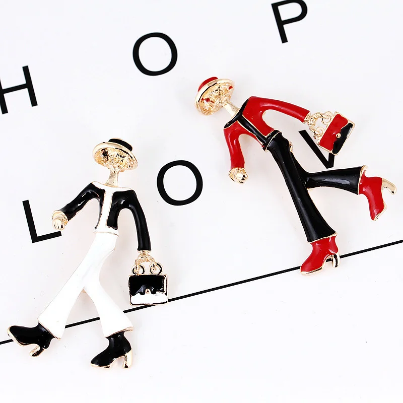 Модные красные брошь с дизайном девочка для женская сумка Pin Цвет платье пальто