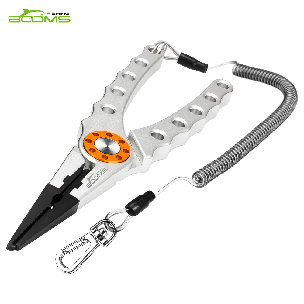Booms Fishing X1 алюминиевые рыболовные плоскогубцы крючок для удаления оплетки линии резки и сплит-кольцо с спиральным шнурком и оболочкой