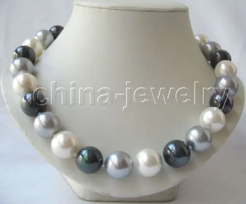 

FREE SHIPPING>>>@@ > Beautiful 18" 16mm perfect round white gray black south sea shell pearl necklace^^^@^Noble style Natural Fi