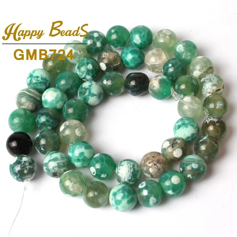 6/8/10mm Dark Green Cracked Fire Agates Natural Stone Beads Round Loose For Jewelry Making 15&quotDiy Bracelet Necklace | Украшения и