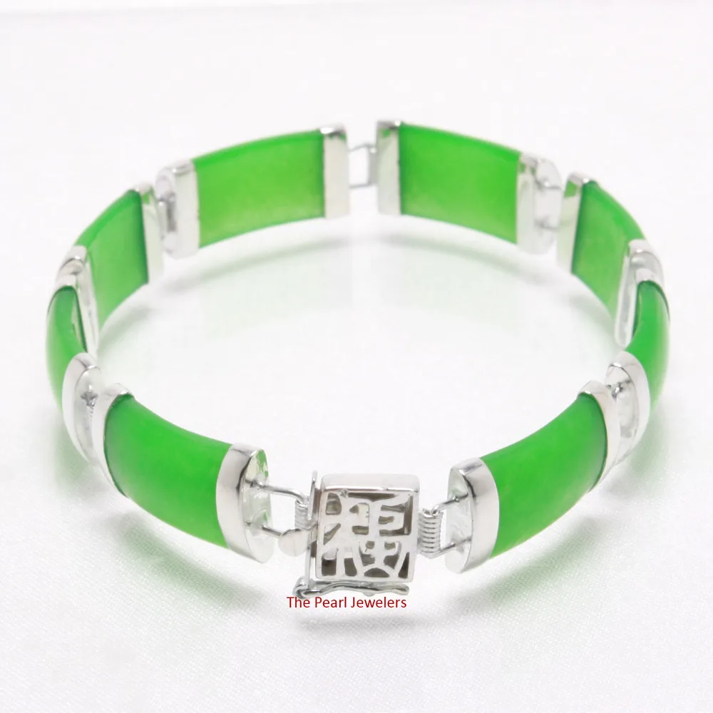 Зеленый Jadeite Браслет w/ 925 пробы серебряные сегменты китайских символов-TPJ |