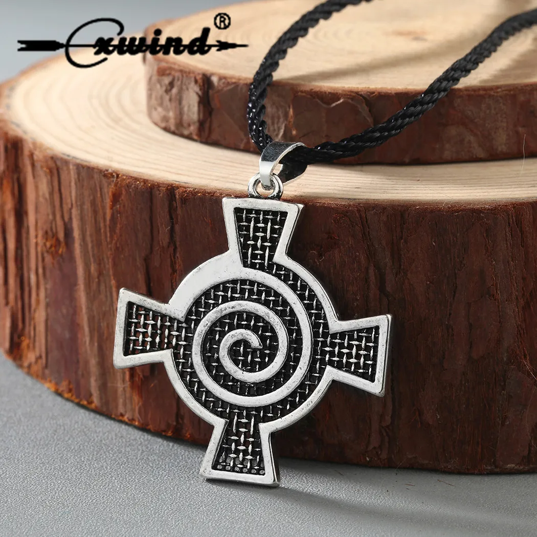 

Cxwind Vintge Spiral Whirlpool Cross Pendant Charm Necklace Viking Slavic Runes Pendants & Necklaces Men Women Faith Jewelry