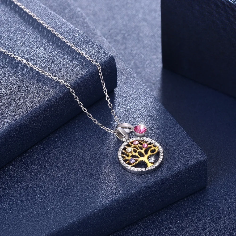 Lekani 925 Sterling Silver Tree Of Life Round Pendant Necklaces Crystal From Swarovski Women Fine Jewelry Collares De Prata Gift | Украшения