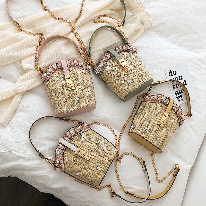 Пляжная соломенная сумка в стиле ЮгоВосточной Азии женская на плечо с вышитыми