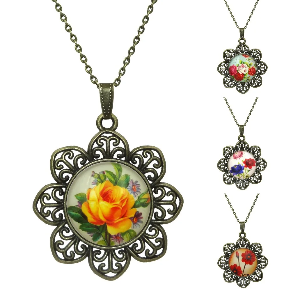 Женское винтажное ожерелье с подвеской в виде цветка розы|chain necklace|necklace womenvintage