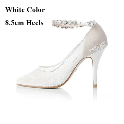 White 8cm Heels Весенние туфли на высоком каблуке элегантные пикантные туфли для невесты белые свадебные модельные туфли с острым носком и кружевом туфли-лодочки ручной работы, взрослая церемония - Цвет: White 8cm Heels