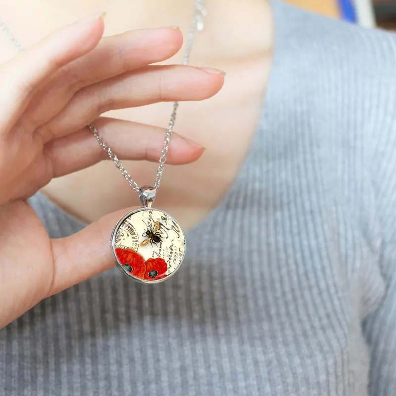 Пчела ожерелье Красный мак ювелирные изделия пчела Цветок Сад Весна цветочный