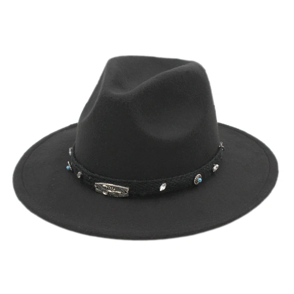 

Mistdawn Men Women Ladies Fedora Hat Wide Brim Panama Cap Wool Blend Jazz Gangster Trilby Churh Caps Scorpion Braided Band