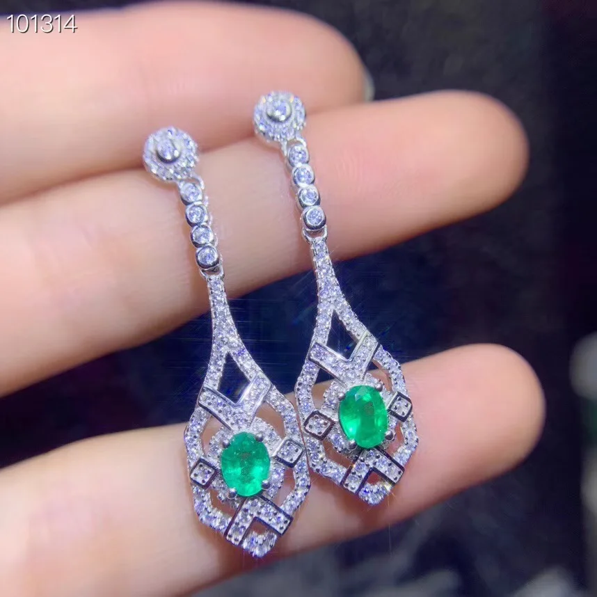 Женские серьги серебряные и золотые изысканные с зеленым изумрудом серебро 925