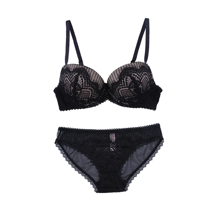 Plus Size C D Cup Ultrathin Underwear Set Sexy Bra Women Transparent Sets Lace Embroidery Lingerie Gray Brassiere 12334 | Женская одежда