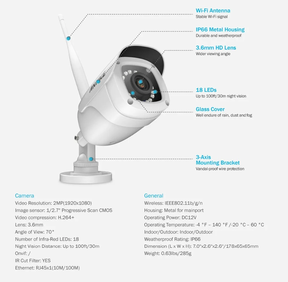 ANNKE 8CH 1080P FHD Беспроводной NVR системы видеонаблюдения Системы с 4X2 Мп пуля уличная водонепроницаемая IP WI-FI камеры комплект домашнего видеонаблюдения