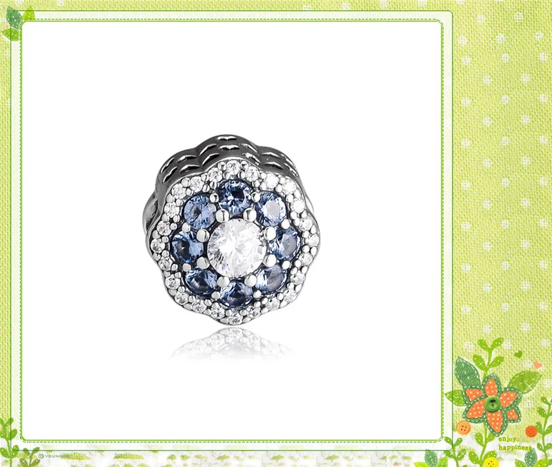Fit Pandora браслет синий сверкающий цветок Шарм DIY для женщин серебро 925 ювелирных изделий романтическая привлекательность Весенняя коллекция FL927
