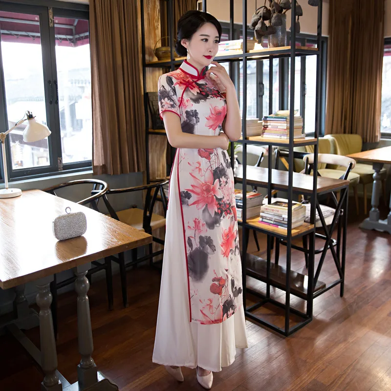 Аозай Красный Новый стиль аозай винтажный этнический AoDai короткое китайское