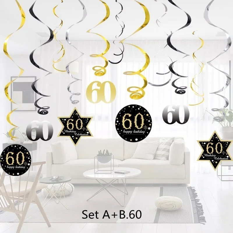 A add B60-14pcs Горячее предложение! Распродажа! 18/30/40/50/60 лет DIY спиральный орнамент на день рождения воздушный шар "Конфетти" на день рождения Balons юбилейные праздничные украшения - Цвет: A add B60-14pcs