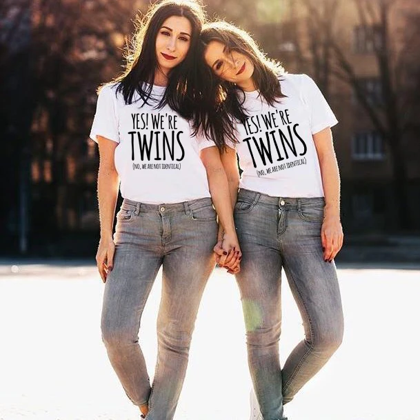 1 шт. женская футболка для близнецов с надписью Best Friend Sister Tumblr топы Yes We're Twins No We