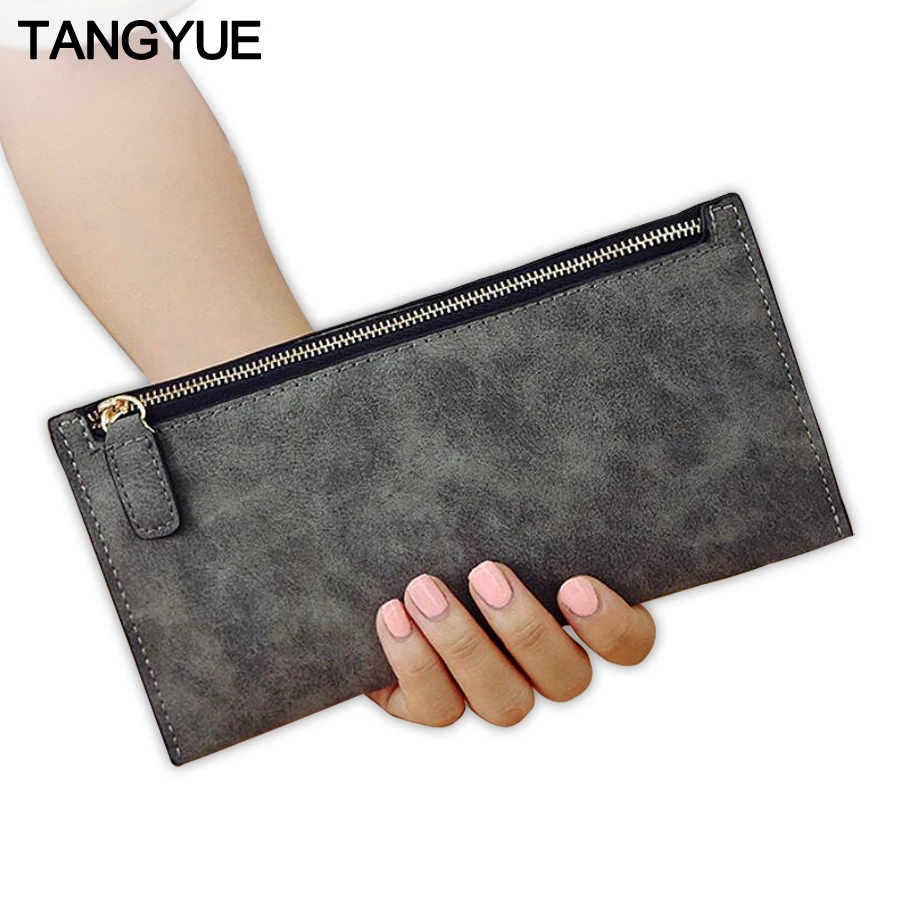 TANGYUE Women's Wallet Leather Ultra Thin Small Mini Long Vintage Women Purse Clutch Female Slim Single Layer portomonee | Багаж и