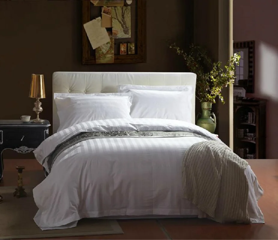 Высший сорт Роскошный 300TC хлопок пятно простой однотонный белый цвет полоса 5