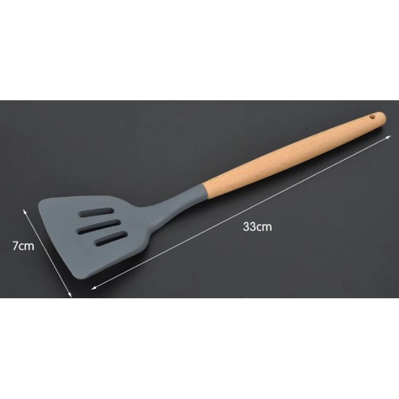 Leakingshovel KHGDNOR набор инструментов для приготовления пищи из силикона с деревянной ручкой, кухонные аксессуары, ковш для супа, ложка, набор домашней кухонной посуды 9 шт - Цвет: Leakingshovel
