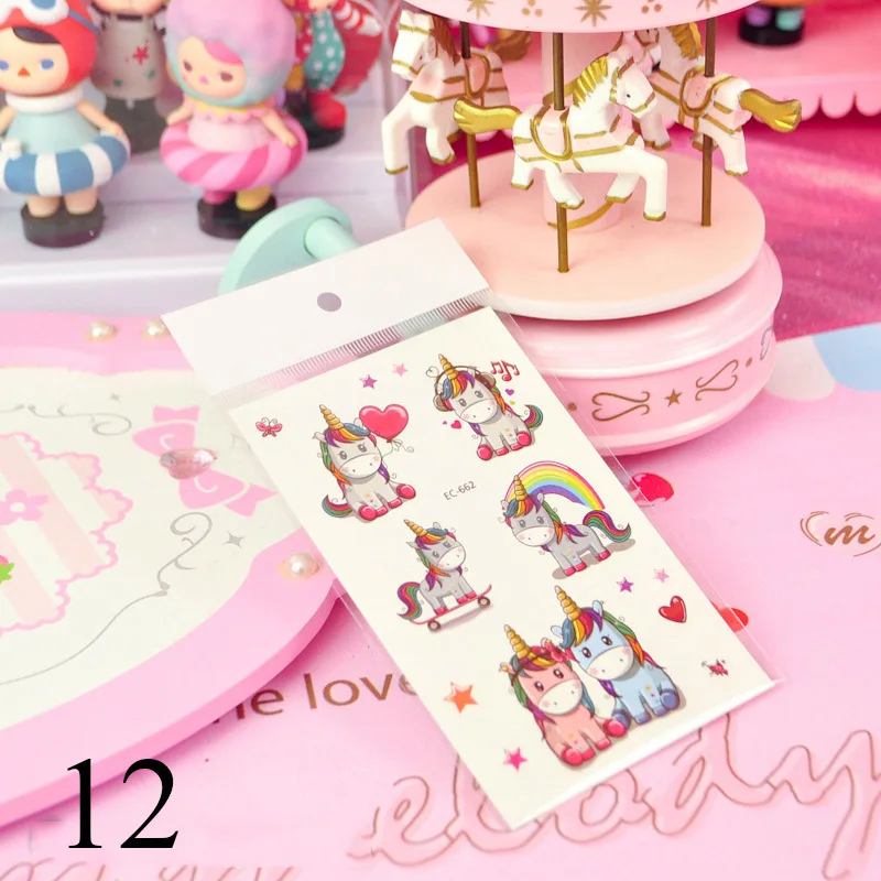 12 Мультипликационные наклейки с единорогом Kawaii, луна, звезда, радуга, единорог, декоративные клеящиеся наклейки, украшения для скрапбукинга, альбомы сделай сам для девочек - Цвет: 12