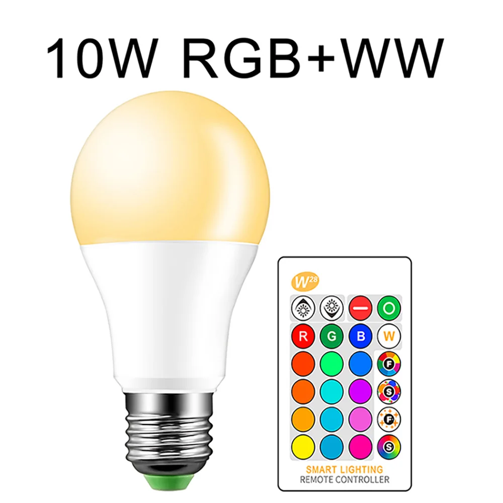 E27 10W RGB WW Цветная(RGB светодиодный лампы E27 затемнения 16 Цвет изменение Волшебная осветительная лампа 5 Вт 10 Вт 15 Вт AC 110 V 220 V RGB+ белый ИК пульт дистанционного управления смарт-лампада - Испускаемый цвет: E27 10W RGB WW