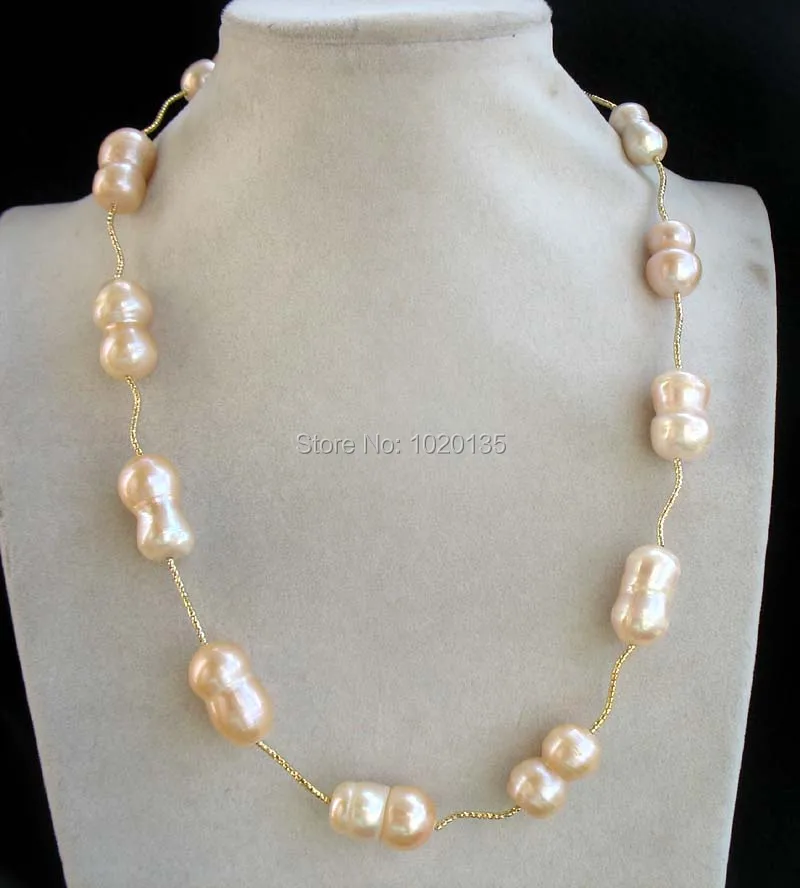 

freshwater pearl pink baroque unique necklace 15-22mm 21inch wholesale beads nature FPPJ