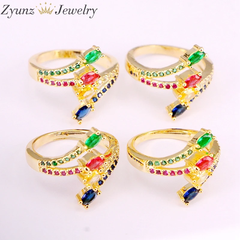 6 шт. Золотое кольцо из нескольких камней сверкающее с фианитом Радужное женское
