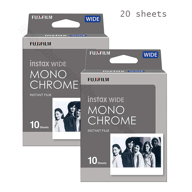2 x monochrome Подлинная Fujifilm Instax Wide фильм монохромный/белый/Радуга для Fuji мгновенный Polaroid Instax широкоугольный фотоаппарат 300/200/210/100/500AF - Цвет: 2 x monochrome
