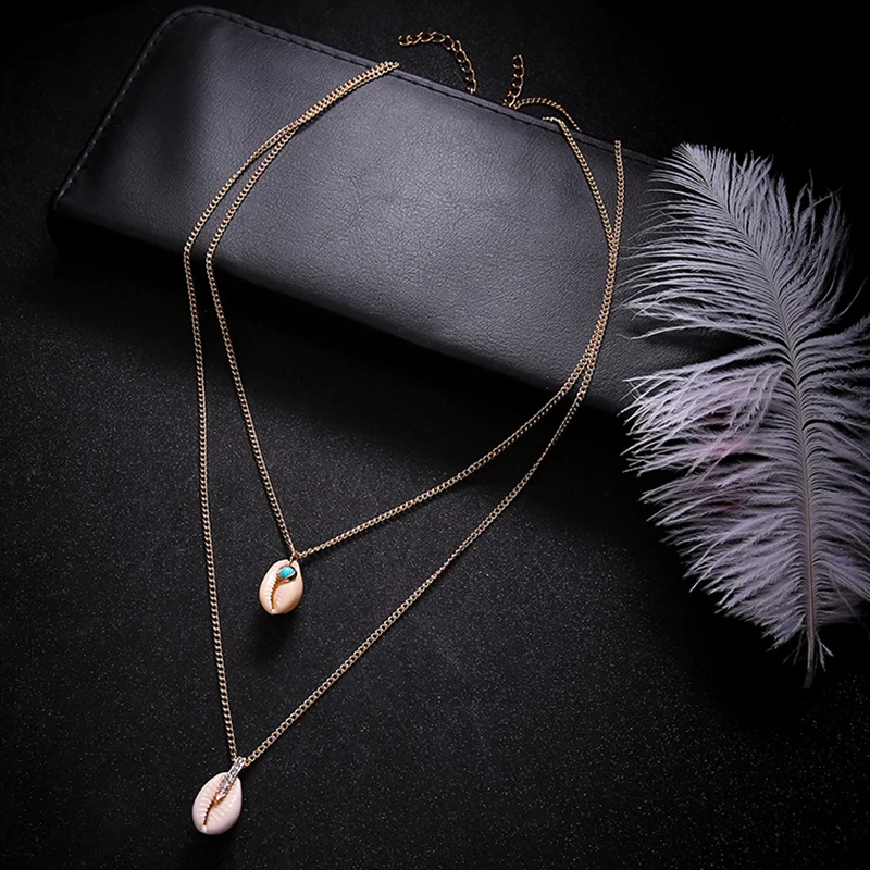 Tenande Low Price Double Layer Boho Beads Shell Chain Necklaces &amp Pendants for Women Summer DIY Sea Jewelry Femme Bijoux Colar |