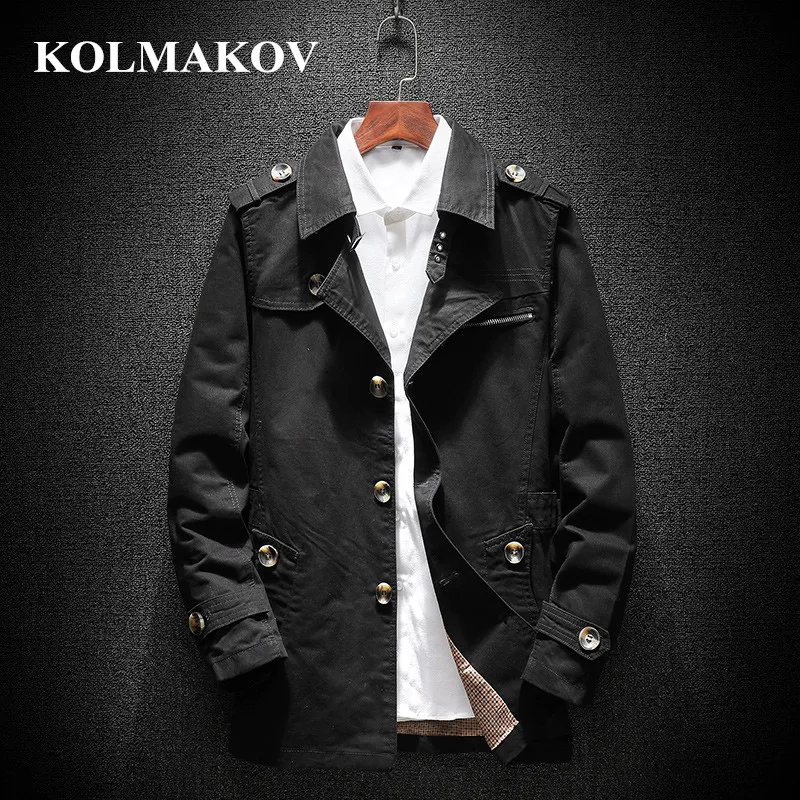 

Мужской повседневный тренчкот KOLMAKOV, облегающий, ветровка, осень размера плюс, M-5XL