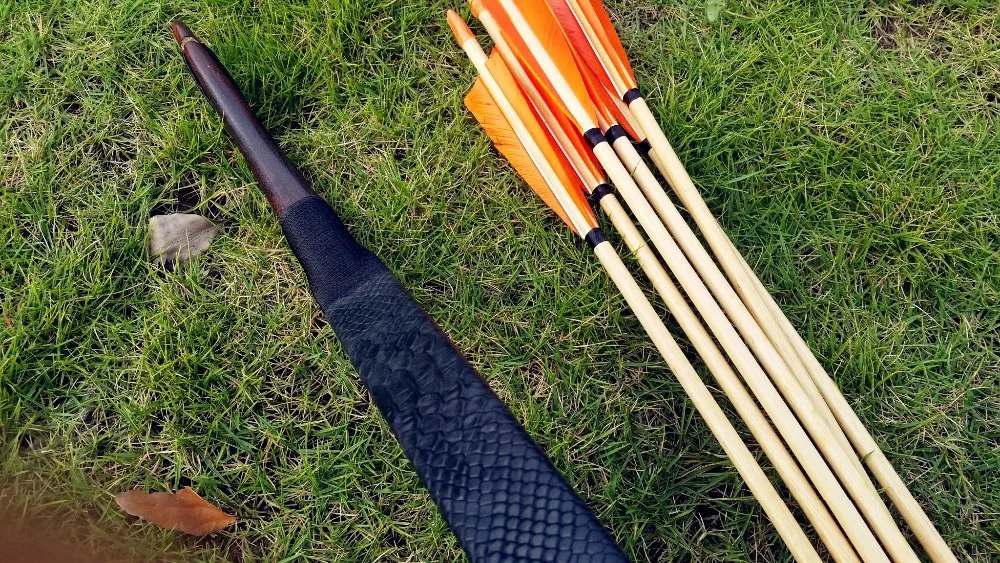 2019 Hunting Longbow Set Black Snakeskin 20lbs-60lbs With 6 Wooden Arrows | Спорт и развлечения