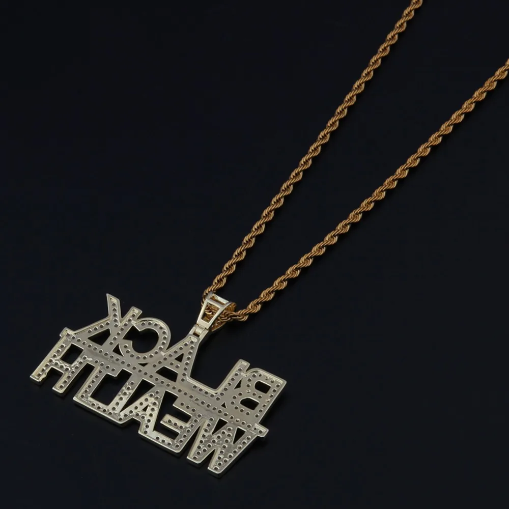 Uwin Necklace Jewelry Iced Out BLACK WEALTH Pendant &ampChains Men Women Fashion Hiphop Cubic Zirconia Bling CZ Tennis Chains | Украшения и