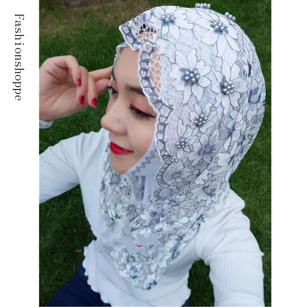 Мусульманская женская Кружевная повязка на голову шарф хиджаб шапка