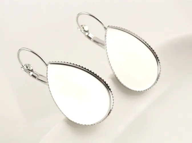 Rhodium 18x25 мм, 10 шт., 8 цветов, покрытые французским рычагом, серьги без рисунка/основа, подходят для 18*25 мм кабошонов из кабошонов; серьги без оправы - Цвет: Rhodium