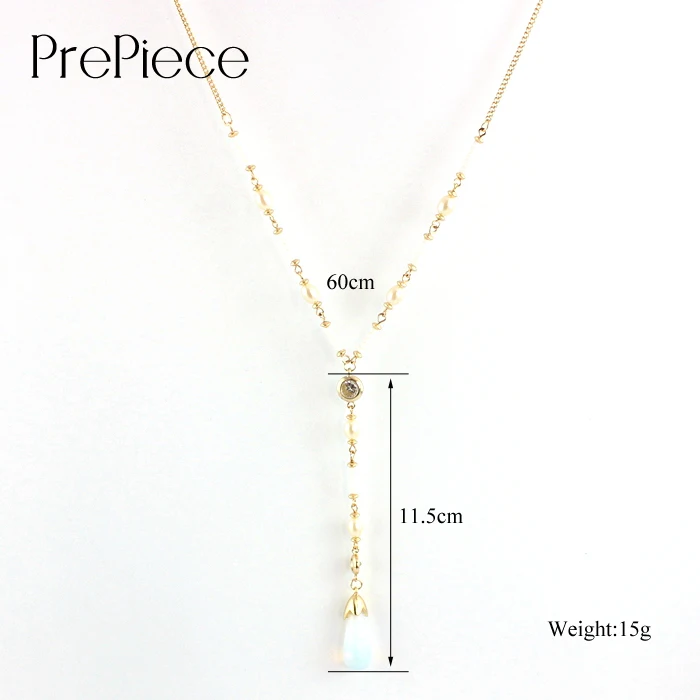 Prepiece золото Цвет лунный камень Имитация Жемчуга Кулон из бисера Цепочки и