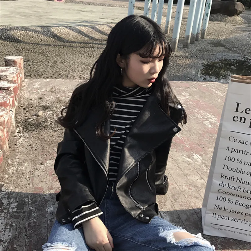 

Hiawatha PU Leather Women 2019 Spring New Korean Loose Jackets Fashion Punk Style Long Sleeve Coat BL037