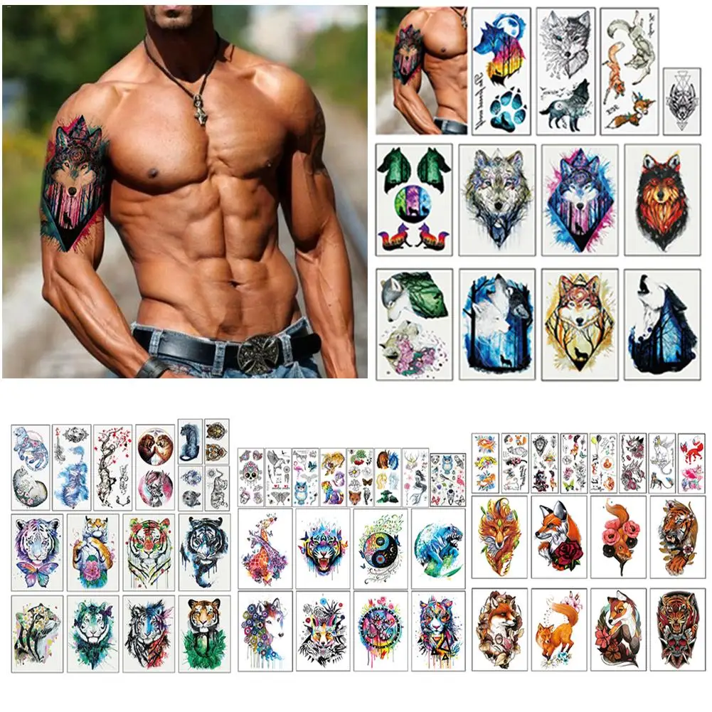 

12/16 Sheets Tiger Lion Animals Arm Temporary Waterproof Tattoo Stickers Fox Owl Mermaid Floral For Women Men Body Art Tatoo