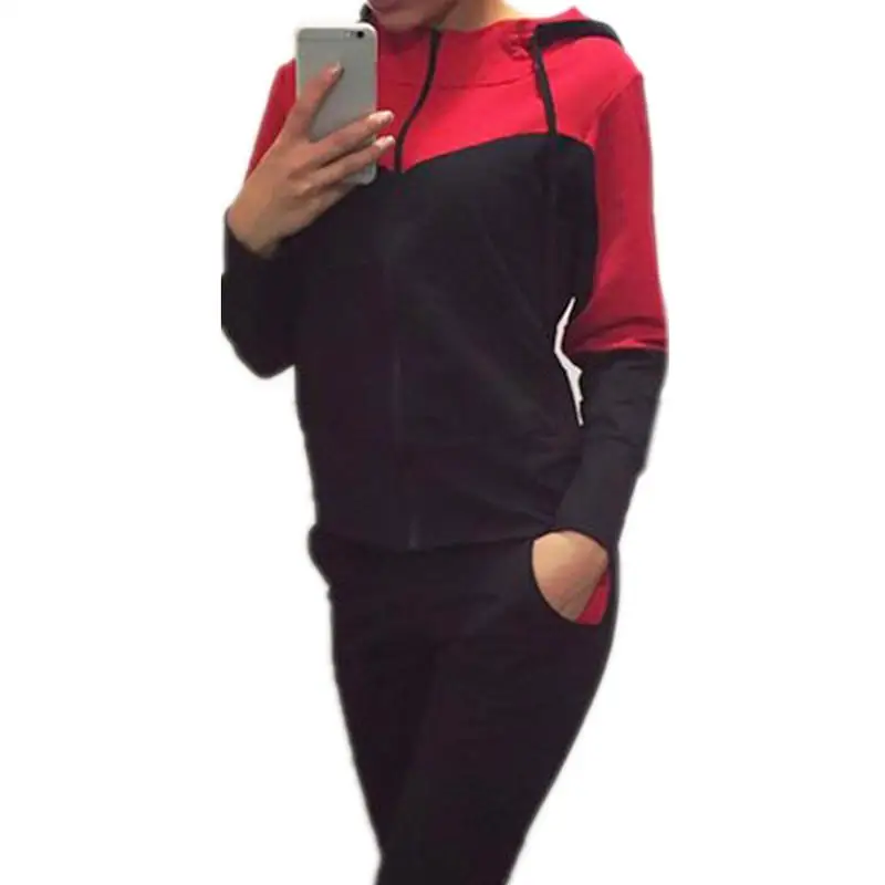 2019 осень женский комплект 2 шт. спортивный костюм синий и красный цвета